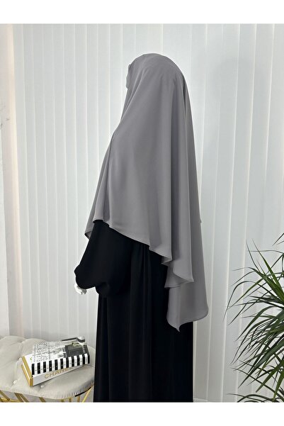 erasra class Γκρι μονόστρωτο μαντήλι Medina Silky Practical Tie Triangle Souffle - Κατάλληλο για Hajj και Umrah