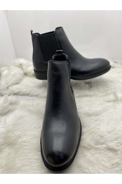 ÇİĞDEM KUNDURA Çiğdem Genuine Leather Black Men's Boots with Elastic Sides