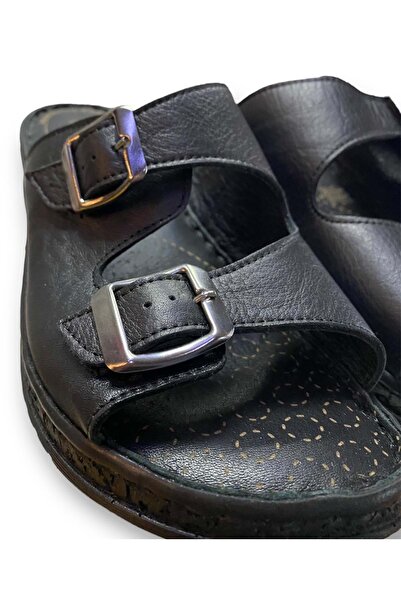 Voyager Papuci ortopedici pentru femei - negri, cataramă dublă, piele naturală (9229)