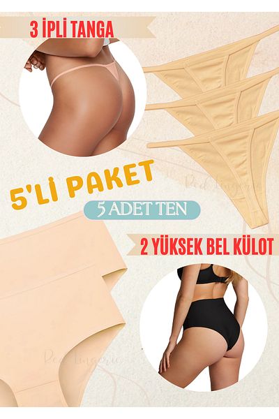 red iç giyim Highwaist High Waist Slip Panties-Ip Strap Thong Cotton 5 Pack (Lycra, Soft, Flexible Fabric)Ten