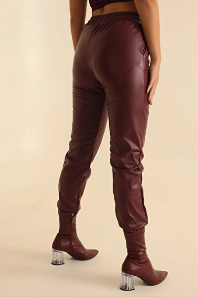 VERA LİFE Bel Ve Paçası Lastikli Içi Şardonlu / Polarlı Bağcıklı Deri Jogger Pantalon