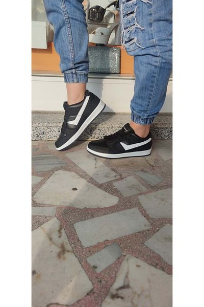 ÇİĞDEM KUNDURA Black-White Leather Unisex Sports Shoes - Flat Sole