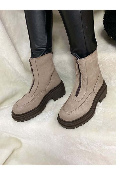 Burç Γυναικείες μπότες από πραγματικό nubuck δέρμα με φερμουάρ, βισόν - B18