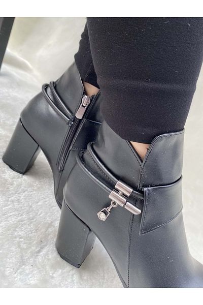 ÇİĞDEM KUNDURA Black Crocus Side Earring Heeled Boots - Esf