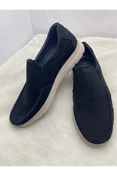 ÇİĞDEM KUNDURA Men's Casual Shoes - Crocus Black Genuine Nubuck Leather ( 232060 )