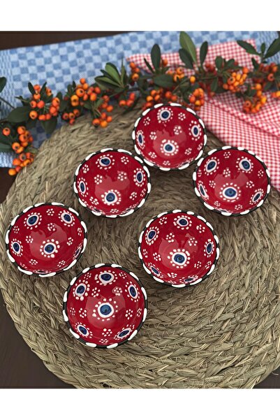 Den Tasarım Hediyelik Red Evil Eye Bead 6 Pieces Bowl Snack Bowl, Turkish Delight Bowl, Sauce Bowl