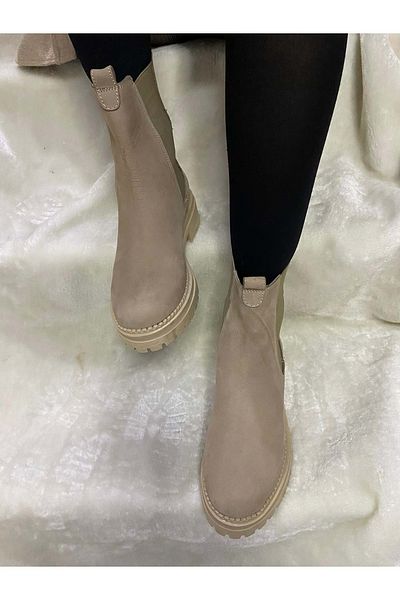 ÇİĞDEM KUNDURA Μπεζ Nubuck Δερμάτινες Πλαϊνές Ελαστικές Μπότες Crocus - ENZO B9A