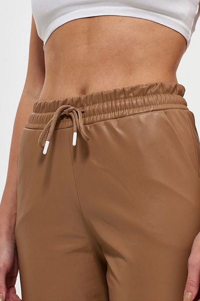 VERA LİFE Pantaloni de jogger din piele cu talie și picioare elastice și panglică în interior / șireturi din lână