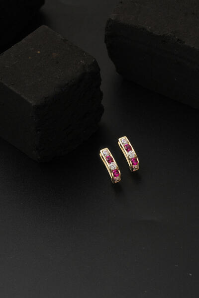 Bilezikci Kırmızı Beyaz 14 Ayar Altın Bebek Küpesi