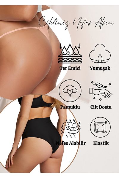 red iç giyim High Waist Suspender Cotton Thong Panties 5 Pack - Lycra, Soft, Stretchy