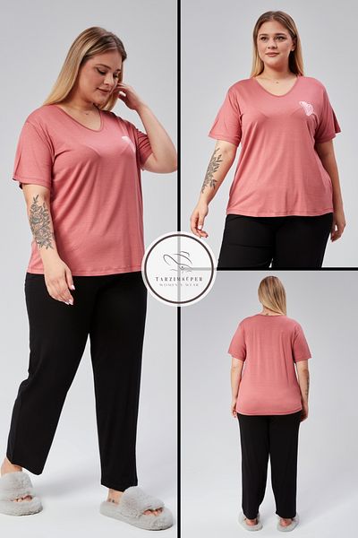 tarzımsüper Luxury Winter Viscose Cotton Plus Size Pajama Set - Comfort Model with Elastic Waist
