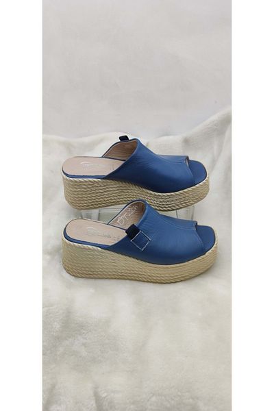 ÇİĞDEM KUNDURA Real Leather Black Wedge Heel Crocus Slippers - Blsdt2B