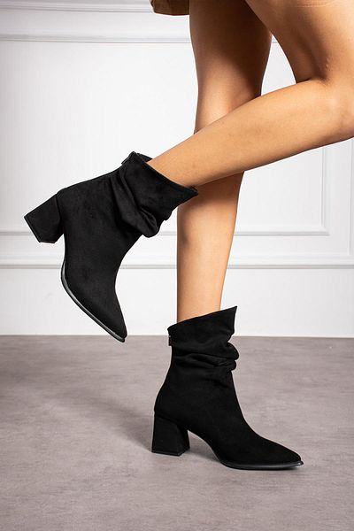 ShoeTek Nutty γυναικείες μπότες με χοντρό τακούνι με φερμουάρ στην πλάτη, μαύρο σουέτ