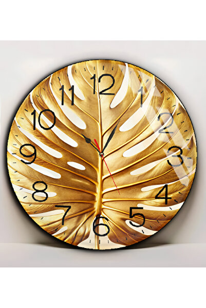 Harikabirev Hari̇kabi̇rev | Unbreakable Glass (Watch) Gold White Tropical Leaf Patterned Table | Yvrlkcm
