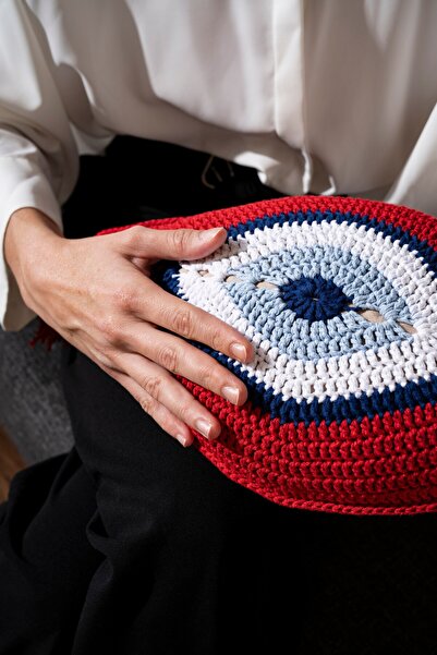 Hilaliart Evil Eye Eye-Shaped Red Knitted Pillow-Decoration Hand Knitted Red ...