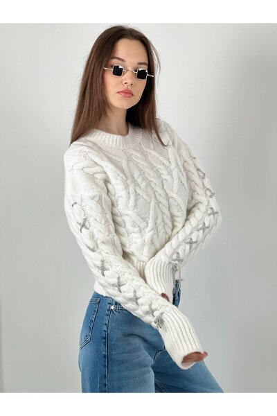 Miss Poem Önü Elişi Kordon Işlemeli Kazak
