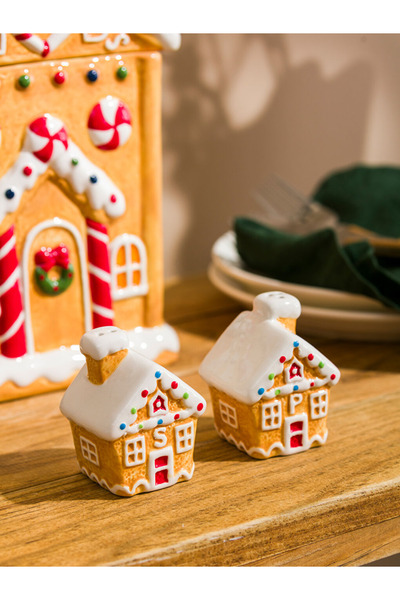 LC Waikiki Soly Özel Tasarım Yılbaşı Temalı Ev Figürlü Seramik Tuzluk ve Biberlik Soly