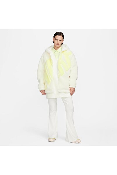 Nike ملابس رياضية شعار شيربا معطف أبيض للنساء