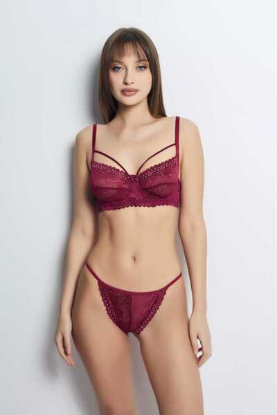 Rawanda Bordo Color Stone Bra Panty Set