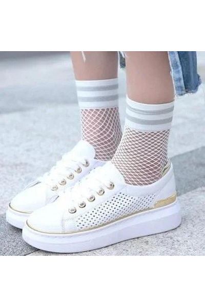 SHINEx White Glitter Mesh Fishnet Socket Women's Socks 10