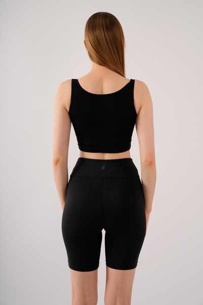 Fanwet Women's Black Crop Strap Bustier Blouse with Heart Detail on the Front and Removable Pads