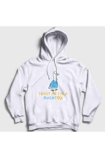 Presmono Unisex White Trust Me Ducktor Duck Gift Doctor Φούτερ με κουκούλα 504693 ττ