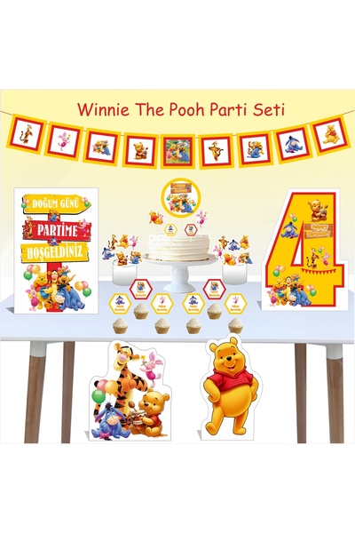 Markasız ucuz 4 Years Birthday Winnie the Pooh Party Set