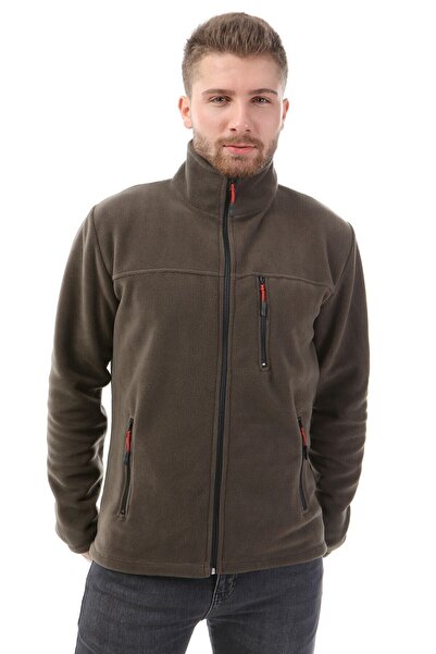 VEGA PORT Unisex Χακί Μπάτο γιακά με Πλήρες φερμουάρ 3 Τσέπη Φλις Μπουφάν εξωτερικού χώρου