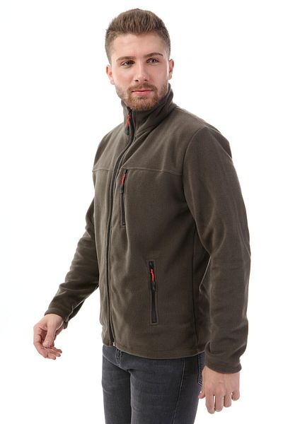 VEGA PORT Unisex Χακί Μπάτο γιακά με Πλήρες φερμουάρ 3 Τσέπη Φλις Μπουφάν εξωτερικού χώρου