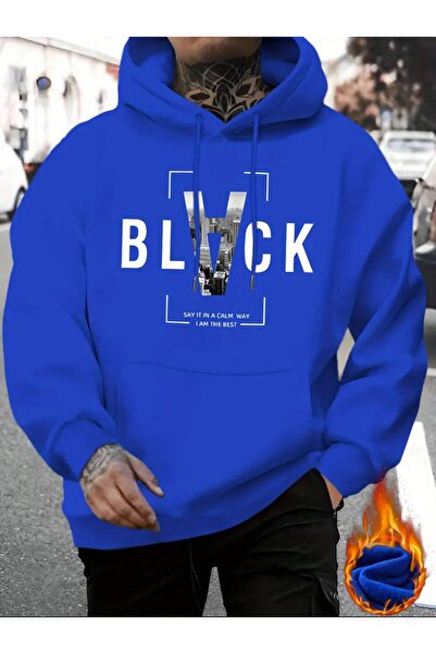 caddekombin Black Printed Oversize 2 Thread Raised Sweatshirt