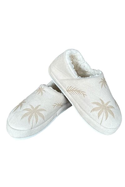 Liger Білі ультралегкі вовняні жіночі домашні капці з пальмовим візерунком