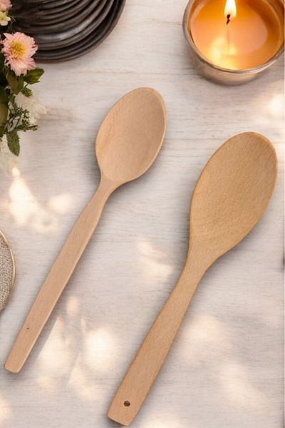 küche haus Set of 2 Wooden Spoons - Natural Handmade, Wooden and Rice Spoon