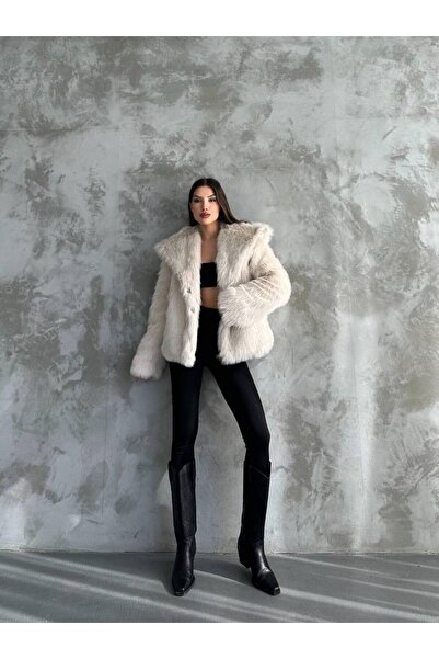 asur boutique Asur Butik Kadın Oversize Kesim Çıt Çıtlı Astarlı Kürk Mont