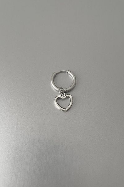 Jaida Moda Unisex Silver Heart Figured Dangle Steel Hoop Earrings