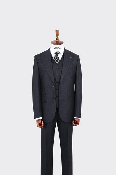 Kadir Büyükkaya Swallow Collar Men's Suit with Vest-Kaw1090W