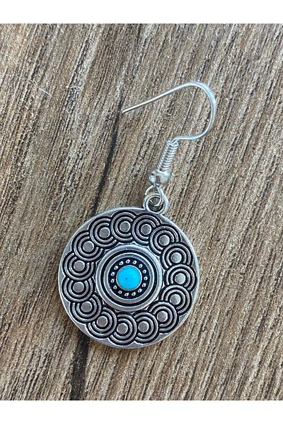 Store Retro Style Motif Women's Earrings with Blue Stones in the Middle
