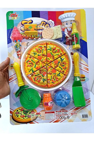 FEN TOYS 44X31Cm Kitchen Pizza Set - 17 Pieces, Cutter Spatula with Tray and 6 Slice Salt Biscuit