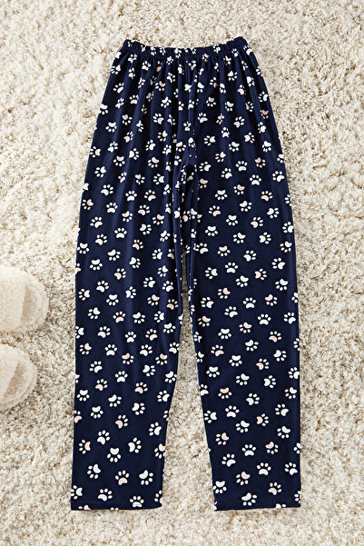 Edit by Trendyol Πλεκτό πάτο πιτζάμα με μοτίβο Navy Blue Paw TEDAW25PT00010