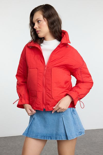 Trendyol Collection Water Repellent Red Oversize Quilted Coat - Twoaw25Mo00076