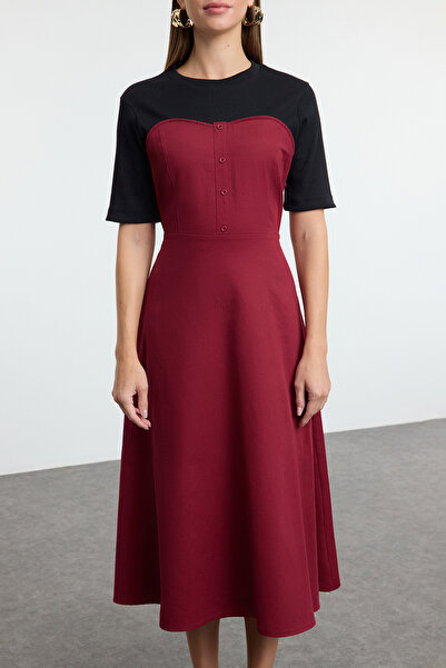 Trendyol Collection Μαύρο Μίντι Υφαντό Φόρεμα - TWOAW25EL00162