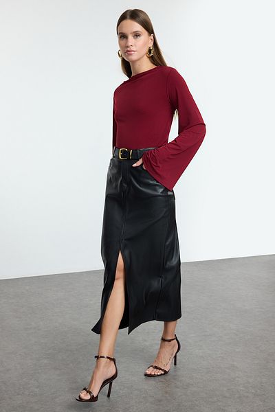 Trendyol Collection Bluză tricotată elastică Dark Cherry - Potrivire confortabilă, mânecă spaniolă - TWOAW25BZ00203