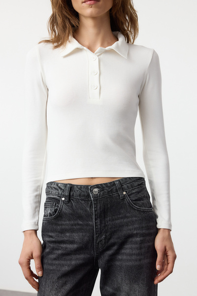 Trendyol Collection Flexibilní měkká tkanina - vypasovaná halenka s polo výstřihem Twoaw24Bz00175