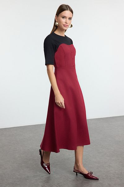 Trendyol Collection Μαύρο Μίντι Υφαντό Φόρεμα - TWOAW25EL00162