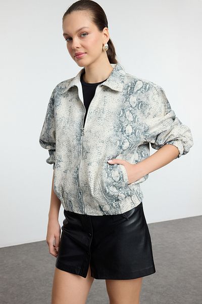 Kolekcia Trendyol Béžová snake Print Oversize džínsová bunda Twoaw25Ce00080