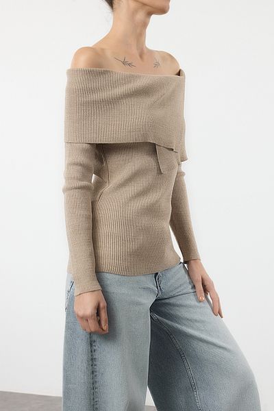 Edit by Trendyol Πλεκτό πουλόβερ Basic Mink Carmen Collar - TEDAW25KZ00023