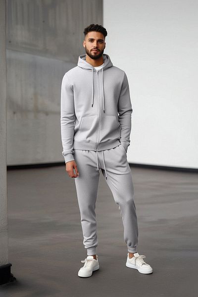 Trendyol Collection Σετ φόρμας με κουκούλα Oversize γκρι Melange - TMNAW25EM00000
