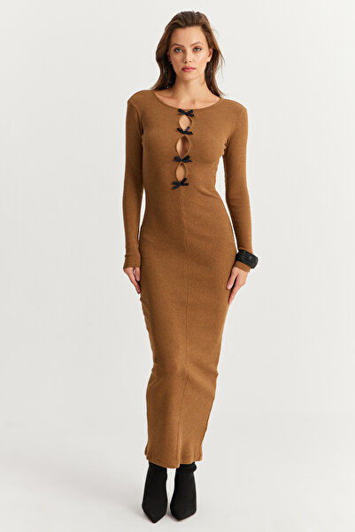 Cool & Sexy Dámské, velbloudí, černá stuha detail košilka Maxi vánoční šaty Xl2043