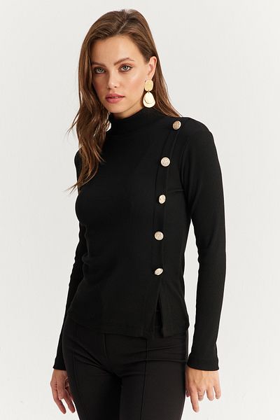 Cool & Sexy Czarna bluzka damska z ozdobnymi guzikami Ey2927