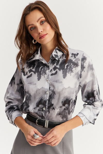 Cool & Sexy Anthracite Patterned Stone Buttoned Women's Shirt - Lvf9