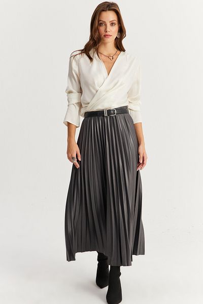 Cool & Sexy Antracit redős női szoknya - elasztikus derék GÇ190